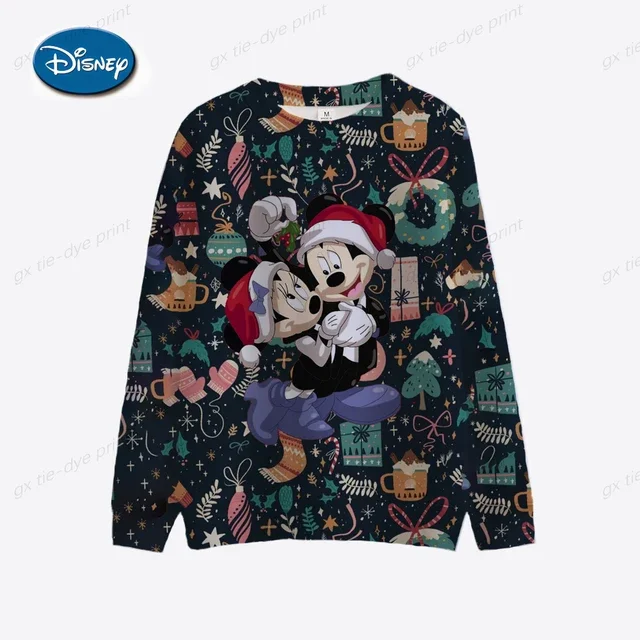 thumbnail image 1 of Sudadera de manga larga con cuello redondo ajustada con estampado navideño de Mickey Mouse y Minnie de Disney Otoño 2024 nueva moda informal, 1 of 5