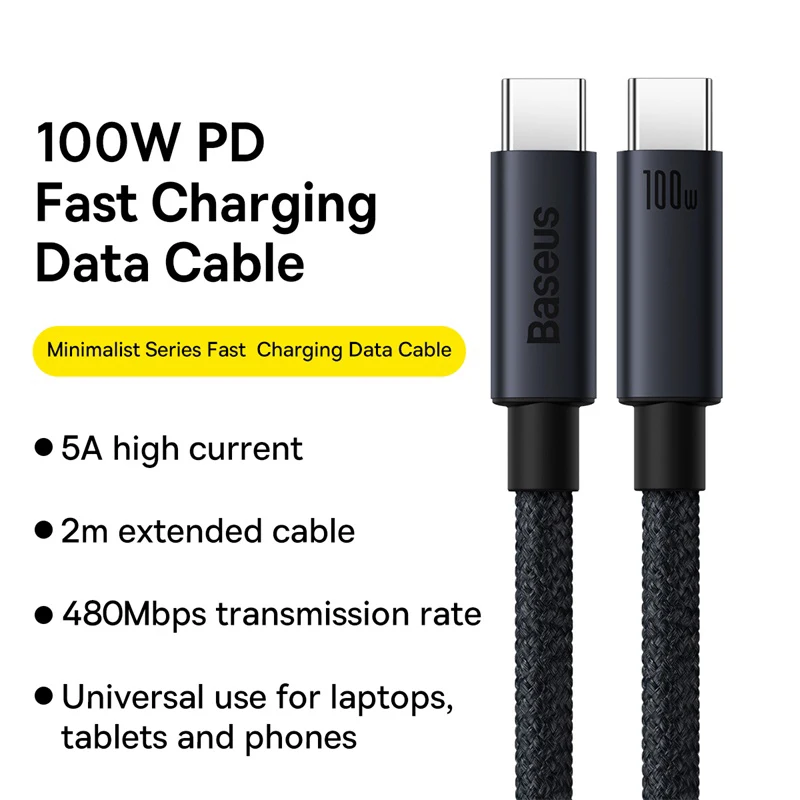 Cavo USB Baseus per iPhone15 Pro PD100W cavo di ricarica rapido da USB C a tipo C per Xiaomi Samsung MacBook cavo telefonico iPad cavo USB