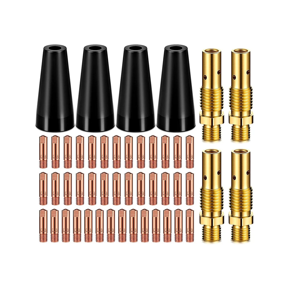 

48Pcs Flux Core Gasless Nozzle Tips Kit KP1939-1 Flux Welder Contact Tips Gasless Nozzle Gas Diffusers(0.030inch(0.8mm))