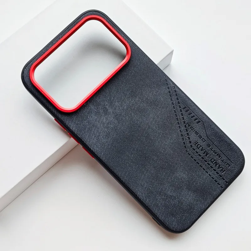 Denim Style Leather Texture Phone Case with Two-Tone Stitching - Shockproof and Drop-Resistant Design