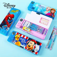 

Disney Original Princess School Pencil Case Mickey Mouse Storage Box Double Folding Cartoon Pen Bag Stationery School Supplies