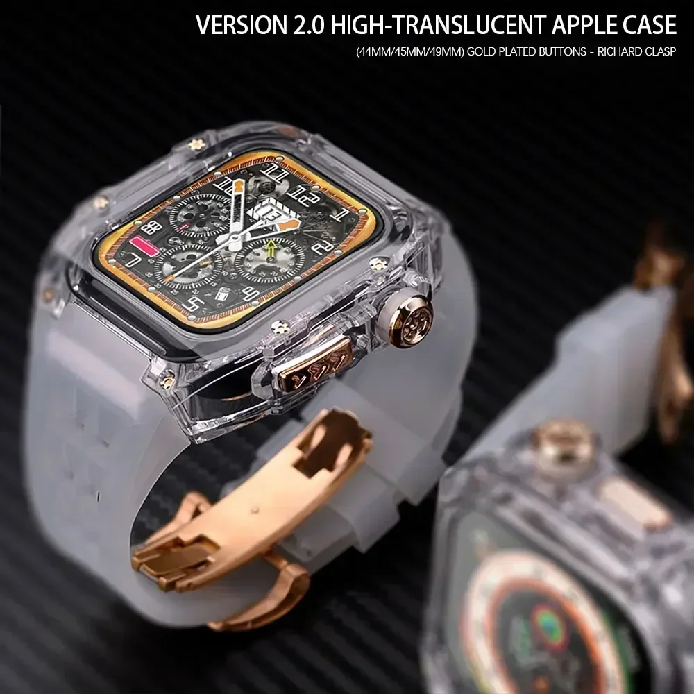 Luxury Glacier Modification Kit for IWatch Series 8 7 6 5 4 SE 45MM 44MM Transparent Case for Apple Watch Ultra 49mm Mod Band