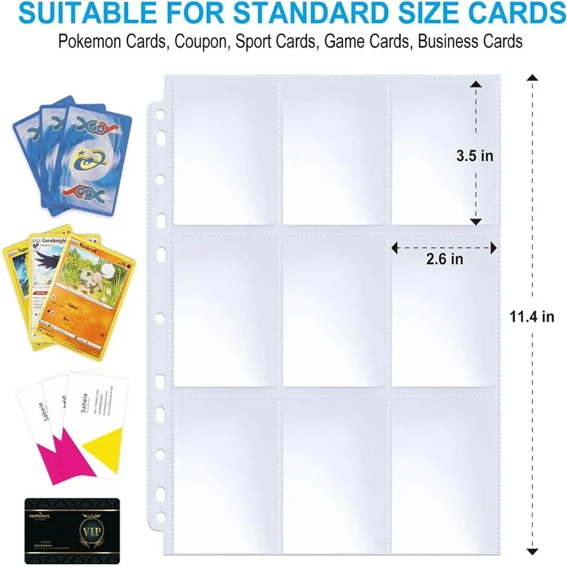 Card Album 9 Pocket Single Side Trading Card Holder Sleeves Clear Plastic Game Protectors Pokemon Baseball Cards 50 Pages