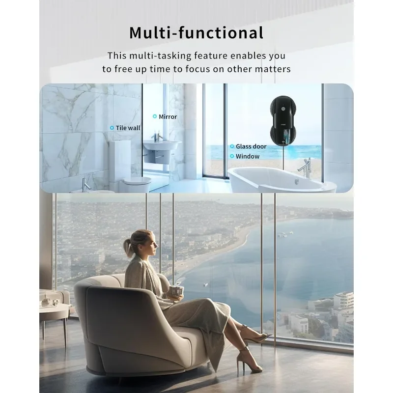 FMART T9 Pro Window Cleaning Robot - 3800PA, Ultrasonic Water Spray, AI Path Planning, AI Edge Detection Window Cleaner Robot 6