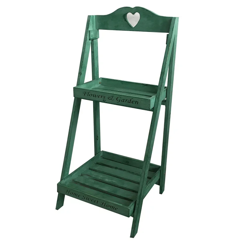 Garden Flower Shelf Balcony Decoration Plant Shelves Living Room Floor-to-ceiling Solid Wood Green Dill Window Flower Rack