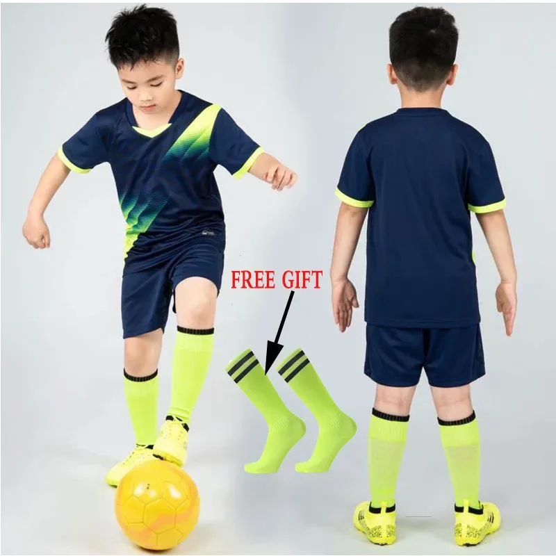 Boys Football Jersey tracksuit Child Soccer Sports Uniforms Kids Play Ball Sportswear Kits vest children's football suit Socks 1