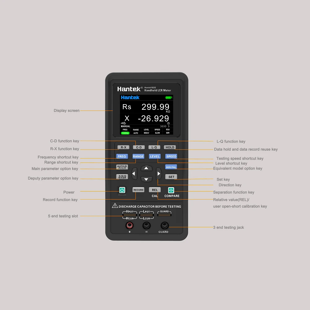 Hantek Handheld Digital LCR Meter 40kHz 1832C 100kHz Hantek1833C Inductance Capacitance and Resistance Measurement Tester Tools