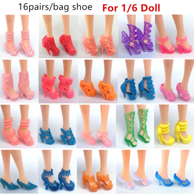 16pairs/bag crystal shoe for 30cm Doll Accessories High Heels Doll Shoe 1/6 DIY Girl Doll Accessories 1