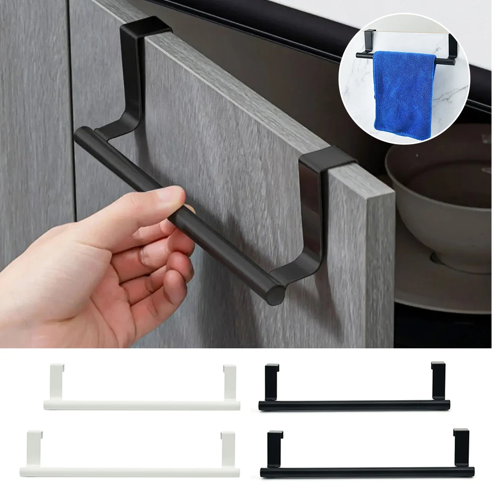 1pc Stainless Steel Towel Rack Bathroom Towel Holder Stand Shelf Wall Mounted Bar Kitchen Cabinet Door Hanging Organizer