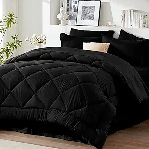 Comforter Set Black - Bed in a Bag King Size 8 Pieces, All Season Bed Set, Fluffy Comforter Set with Sheets, Sheet