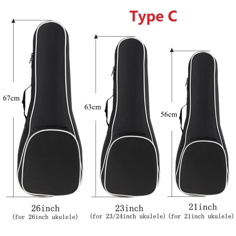 Black Portable Ukulele/Guitar Soft Case - Waterproof Cotton Bag, Multiple Sizes Available
