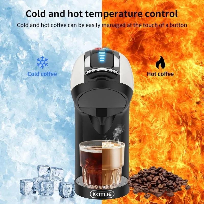 KOTLIE 5in1 19Bar Multicapsule Espresso Coffee Machine, Cold&Hot Brewing Single-Serve Coffee Maker, Cappuccino&Latte Maker,White 5