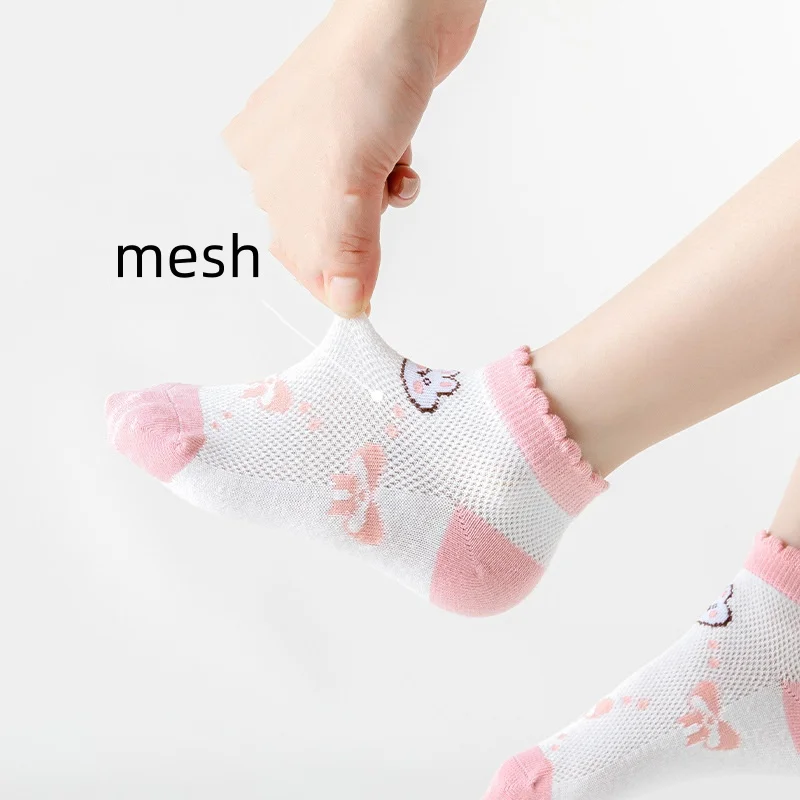 용수철 여름 어린이 메쉬 코튼 양말, 여아 공주 양말, 1-12 세 어린이 캐주얼 보트 양말, 5 켤레/로트, 2024 새로운 패션