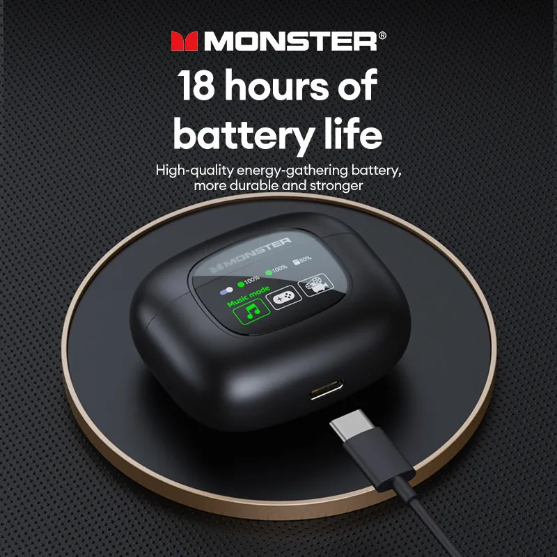 Monster XKT20 LED 스크린 무선 이어폰, 블루투스 V5.4 이어버드, 저지연 헤드폰, 긴 내구성, HiFi 사운드 헤드셋