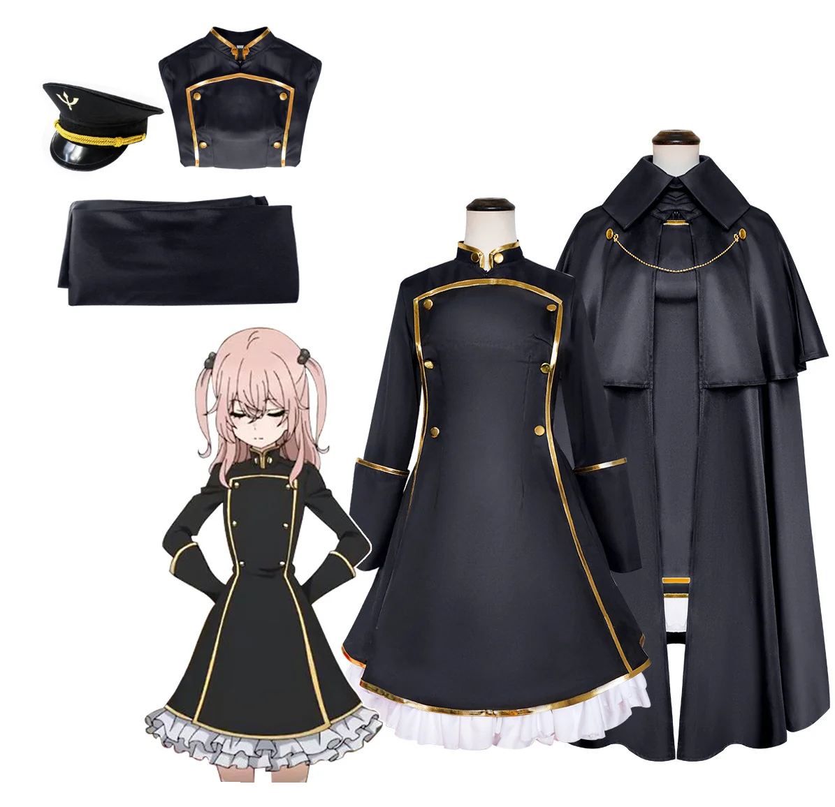 

Anime My Dress-Up Darling Inui Sajuna Cosplay Costume Aldult Woman Black Dress Hat Cloak Halloween Super Cool Suit