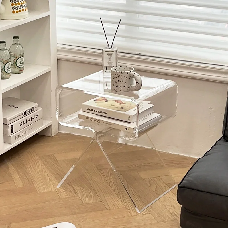 

Acrylic Clear Side Cabinet Modern Bedside Table Living Room Sofa Storage Home Decor