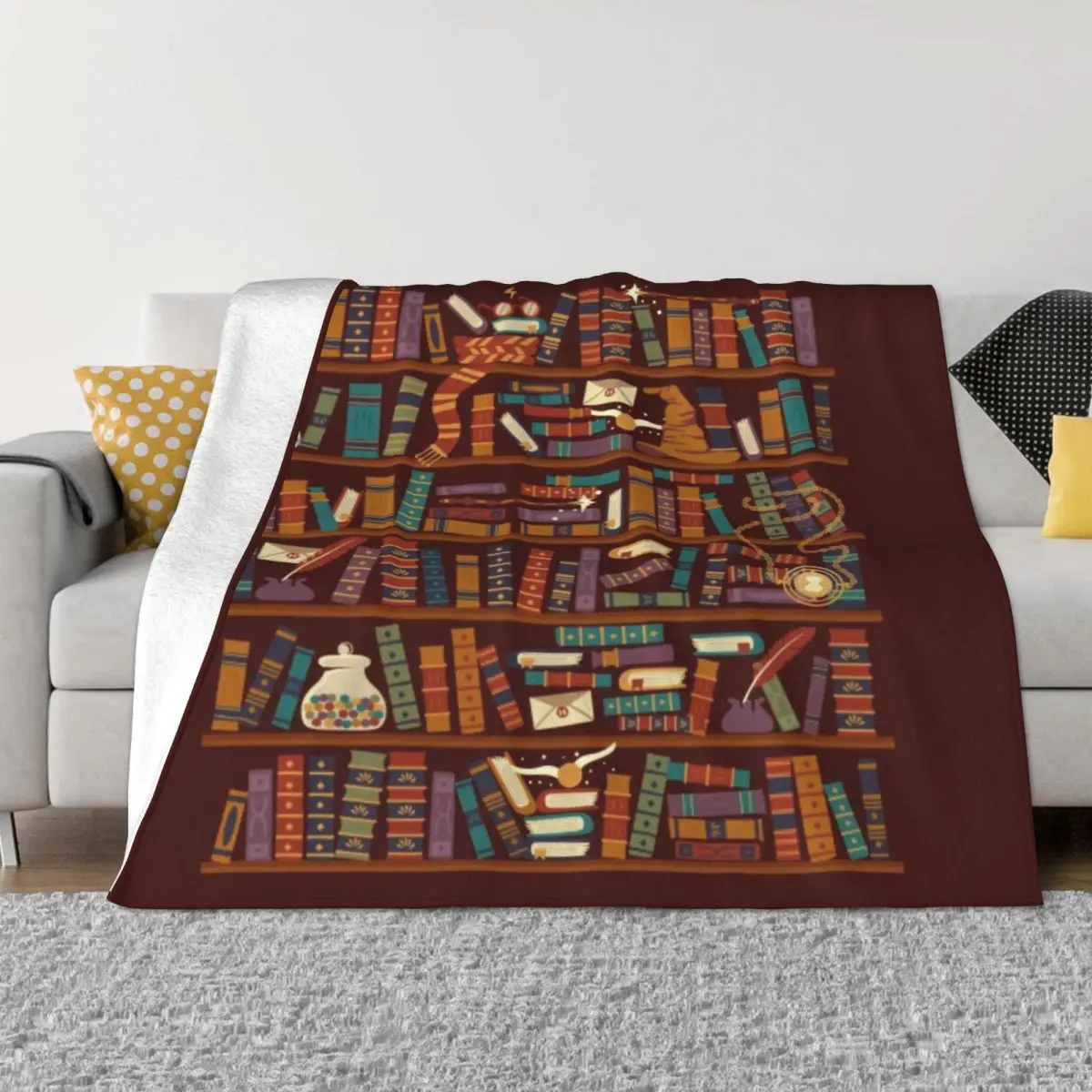 

Bookshelf Soft Micro Fleece Blanket Cartoon Portable For Bedroom AntiPilling