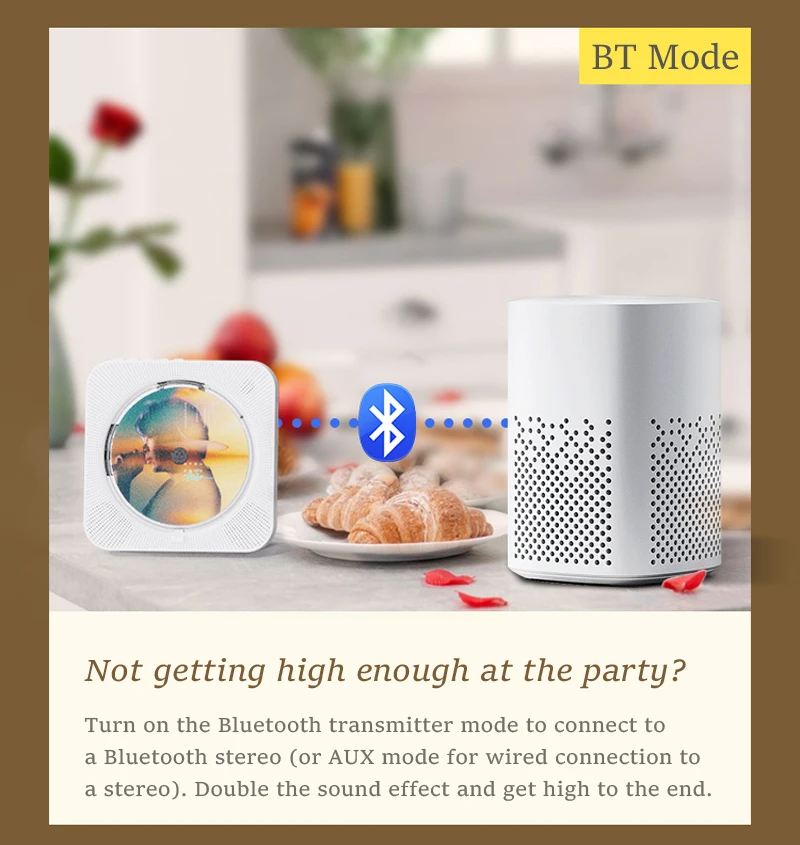 CD Player Portable KC-718 Hifi Bluetooth Dual Speakers FM Radio Headphone Mode U