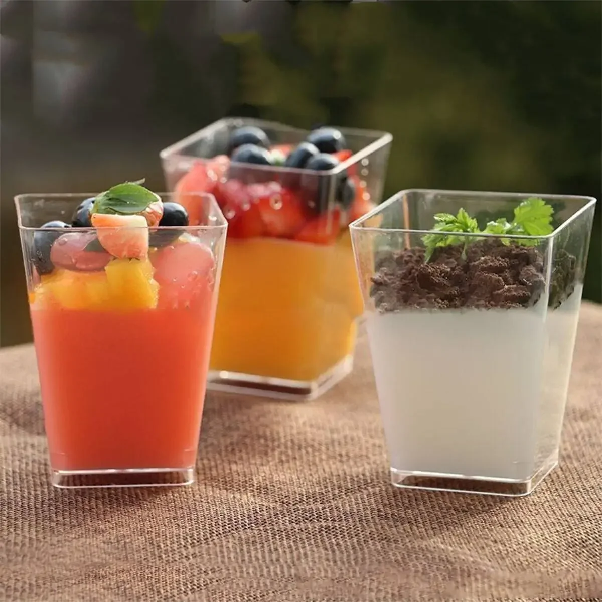 Mousse Cup Plastic Transparent Cup Square For Cafe Restaurant