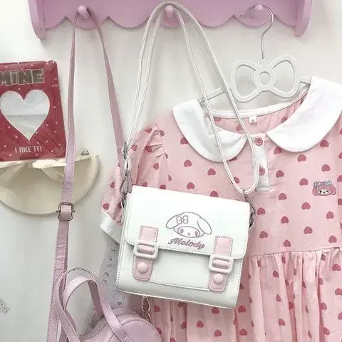 

Sanrio Women Shoulder Bag Girl Student All-fit Pu Adjustable Shoulder Strap Oblique Span Bag with Blush Cinnamoroll Pendant