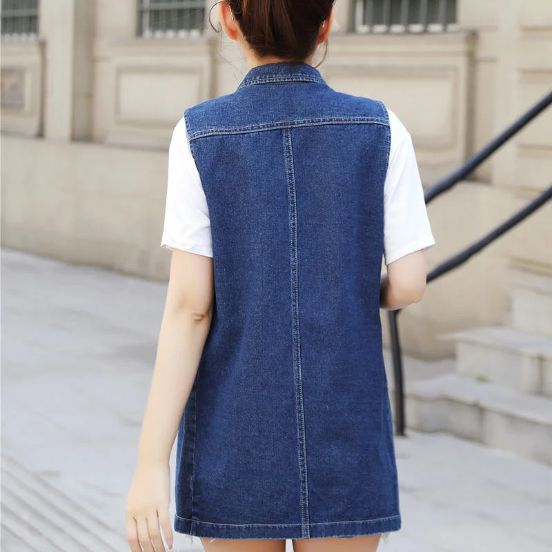 2022 New Denim Vest Women Spring Autumn Sleeveless Mid-Length Jean Cardigan Coat Female Jeans Waistcoat Casual Outerwear Tops long down coat womens