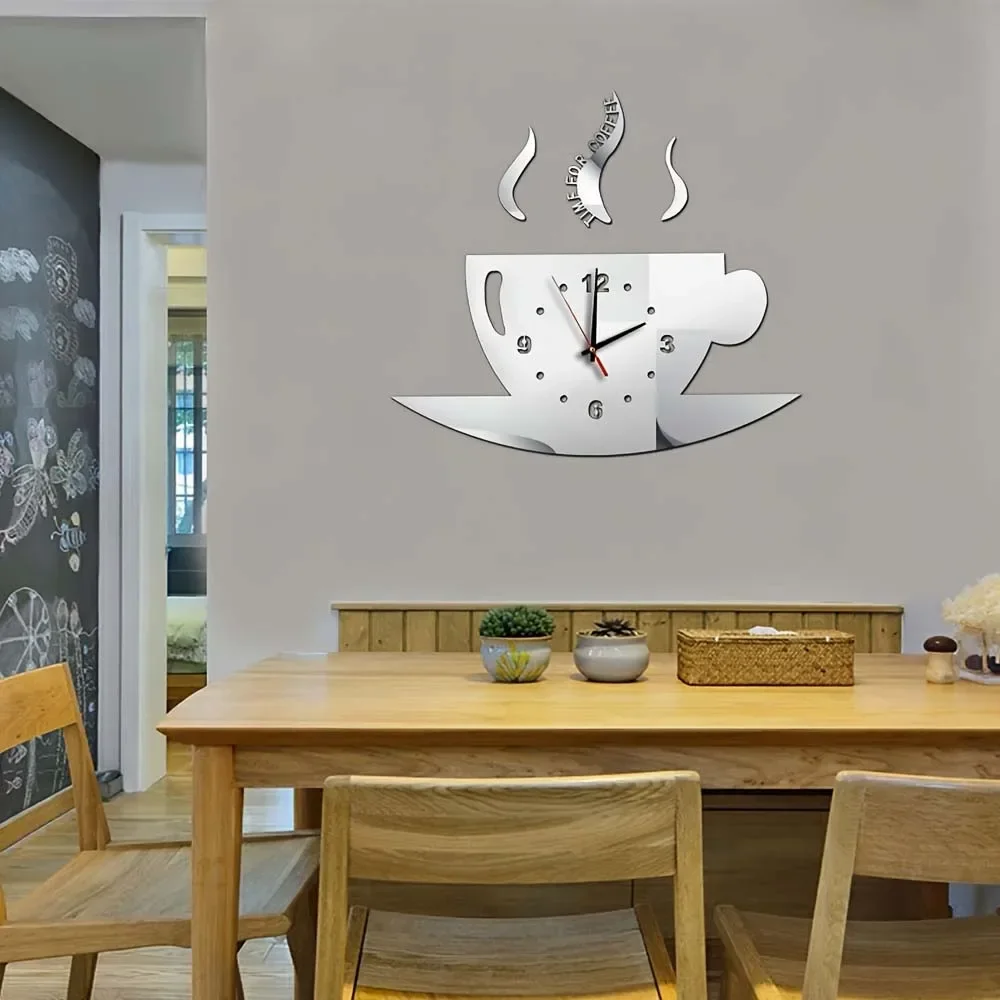Silent Wall Clock Diy Personalised Clock Mirror Wall Sticker Living Room Acrylic Quartz Teapot Modern Living Room