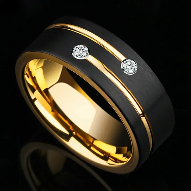 Stainless Steel Gold Ring Man Black Stone Black Gold Wedding Bands
