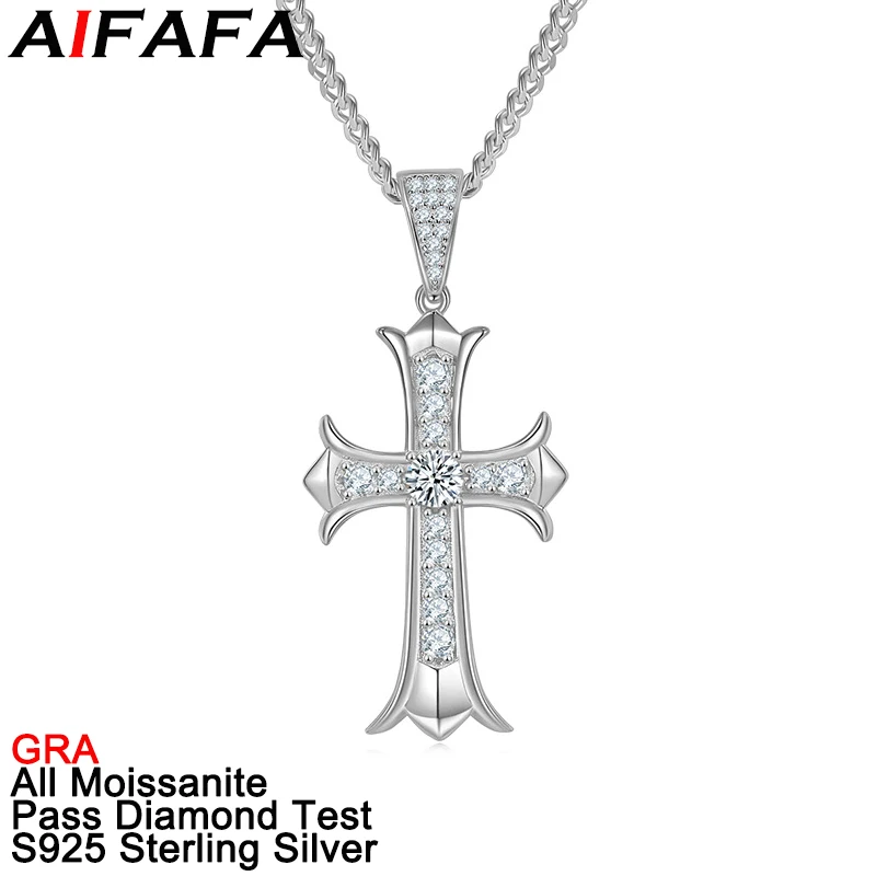 

AIFAFA 3/4/5mm All Moissanite Cross Pendant Necklace Top Quality Jesus Christ Crucifix S925 Silver Jewelry Pass Diamond Test GRA