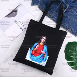 Jesus Love Me Shopping Bags Canvas Tote Bag Print Reusable Shoulder Book Bag Black  Custom Bag  Canvas Bag Eco Bag
