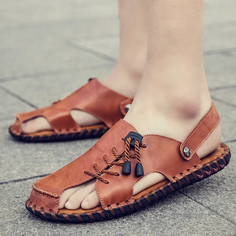 Summer Sandals Men Leather Classic Roman Sandals Slipper Outdoor Sneaker Beach Rubber Flip Flops Men Water Trekking