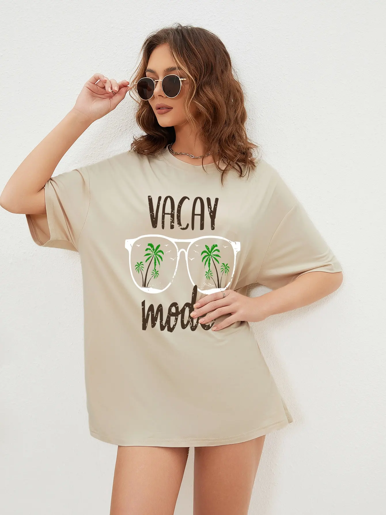 

Модная хлопковая женская футболка с принтом Vacay, оригинальные модные футболки, основные футболки с коротким рукавом, универсальные спортивные свободные футболки