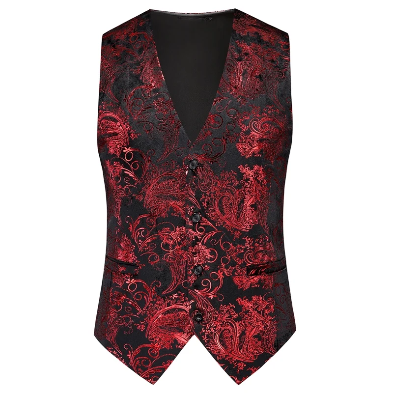 Gilet Uomo Paisley Vittoriano Steampunk Gotico, Monopetto Scollo A V, Slim Fit - Giacca Senza Maniche Per Cosplay E Cerimonie