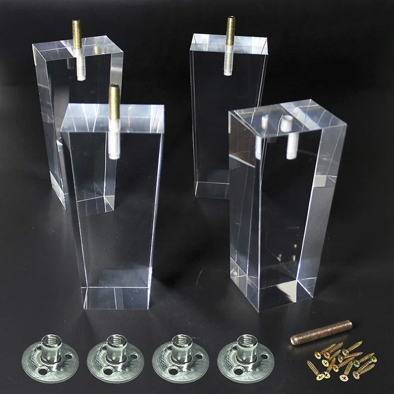 Acrylic Furniture Legs Square Transparent Cabinet Dresser Wardrobe Foot Sofa Holder For Modern Furniture Coffee Tables Couch Fee