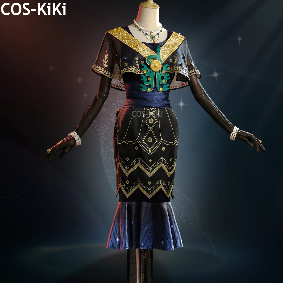 Cos-Kiki Identity V Yidhra Messenger Anniversary Celebration Gold Skin Rare Fashion Game Suit Dress Costume Cosplay Halloween