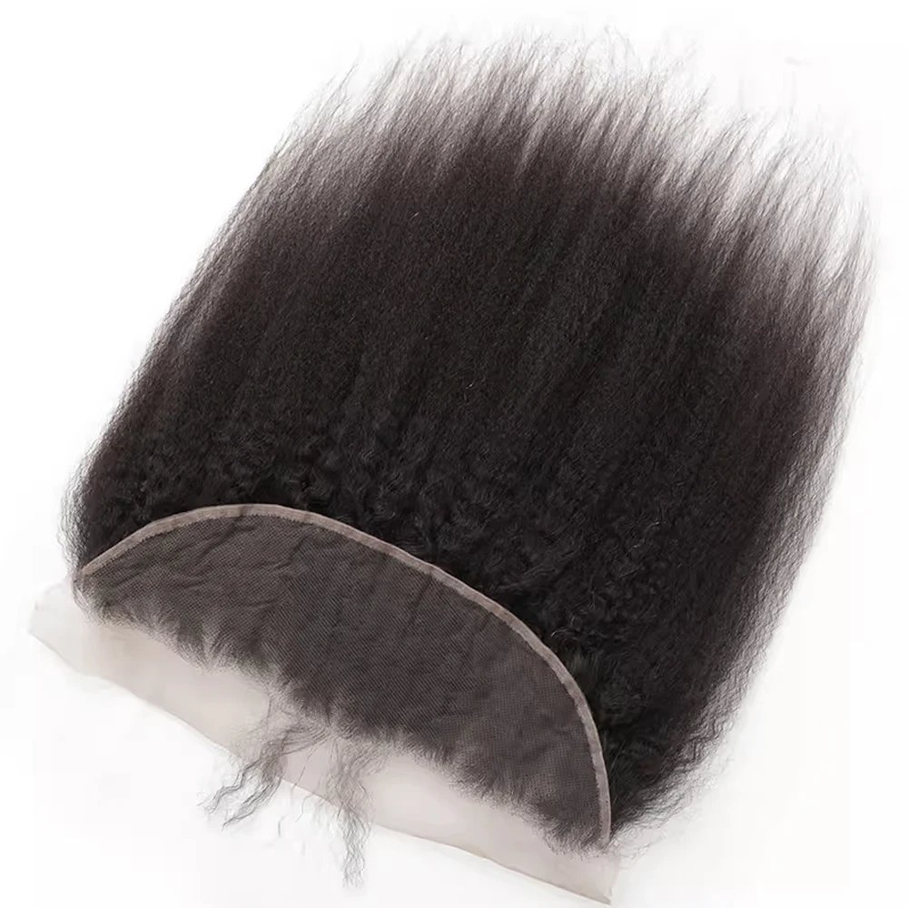 13x4 Kinky Straight Lace Frontal Human Hair PrePlucked With Baby Hair Free/Three Part Only Lace Frontal Kinky Straight For Women