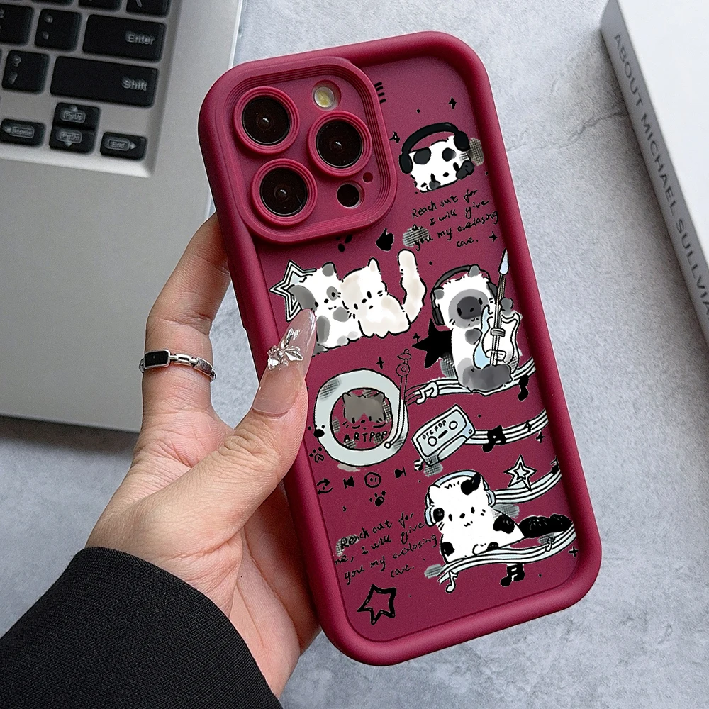 Charming Musical Kitten Soft TPU Phone Case with Ladder Lens Cover