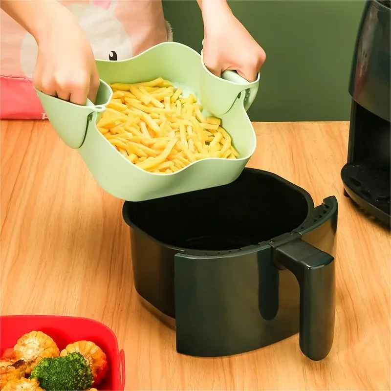 1PC Square Air Fryer Silicone Baking Tray Two Ears Silicone Lining Non-stick Oil High Temperature Baking Mat Easy To Clean air fryer accessories air fryer baking tray air fryer silicone tray