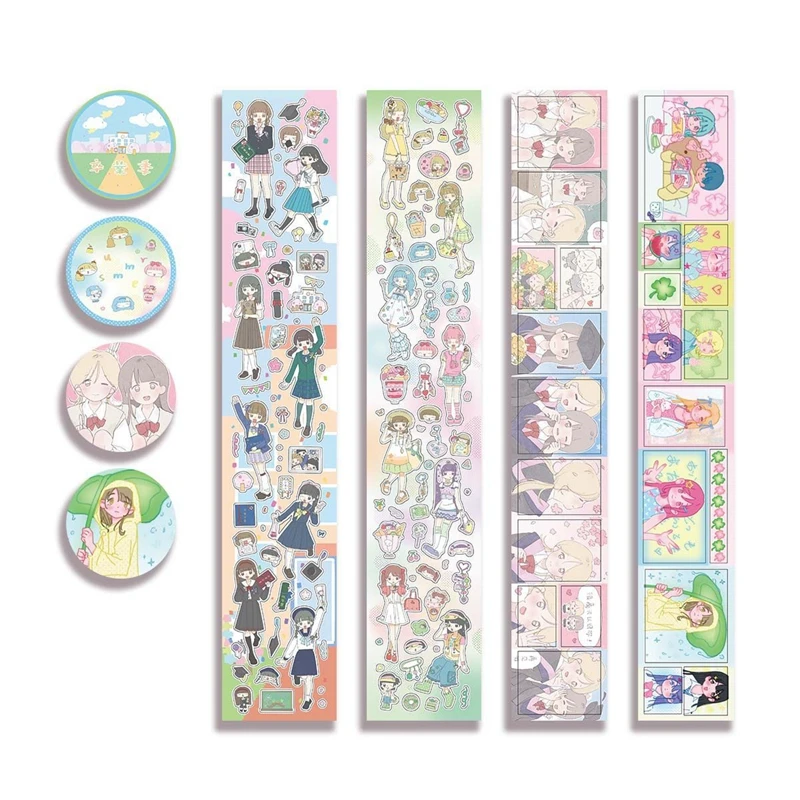 Ins Cute Girl Sticker Roll Decoration Tape Planner Handbook Scrapbook Collage Material Tape School Stationery 5