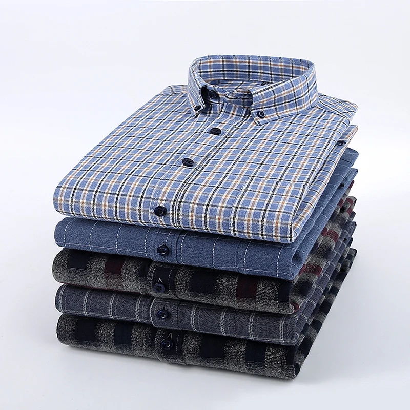100%Pure Cotton Men's Plaid Shirt Long Sleeve Regular Fit Men Casual Oversized Shirt Leisure Autumn Male Blouse New Plus Size