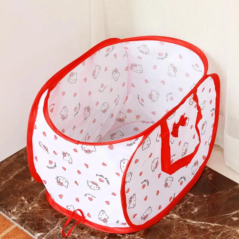 

Kawaii Sanrio Hello Kitty Folding Laundry Basket Net Cloth Sundries Handle Storage Basket Mesh Fabric Toy Organizer Girls Gifts