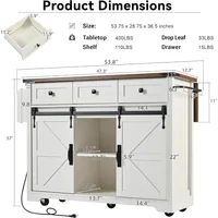 Farmhouse Kitchen Island on Wheels with Drop Leaf & Power Outlet, 53.7-Inch Rolling Storage Island Cart with Drawers 2