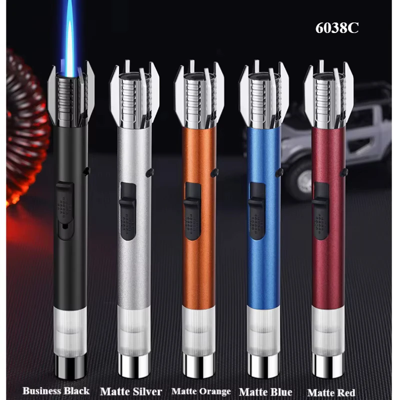 Portable High Temperature Direct Fire Gun Gas Lighter Visual Gas Chamber Outdoor BBQ Butane Lighter Cigar Cigarette Accessories