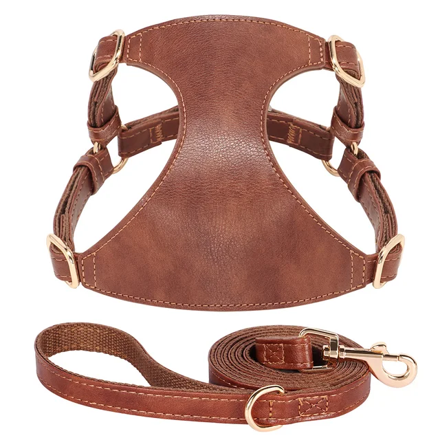 PU Leather Dog Harness Leash Set Durable Puppy Dog Harnesses Soft Pet Vest With Walking Lead For Small Medium Dogs Chihuahua Pug 2