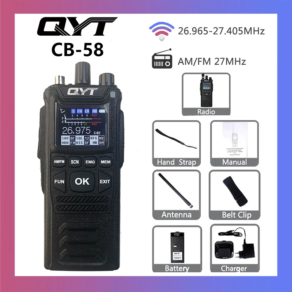New CB Radio CB-58 26.965-27.405MHz FM AM Mode Citizen Band Radio 27MHz Handheld Walkie Talkie With 4100mAh CB Radio 4