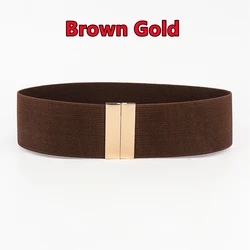 Women's Black Wide Elastic Waist Belt with Buckle - Fashionable Dress Accessory - 65x5cm (Brown Gold)