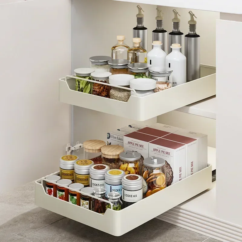 Kitchen Cabinets with Slide Rails Free of Installation of Storage Tray Cabinet Dish Rack Pull-out Spice Kitchen Box Storage Rack