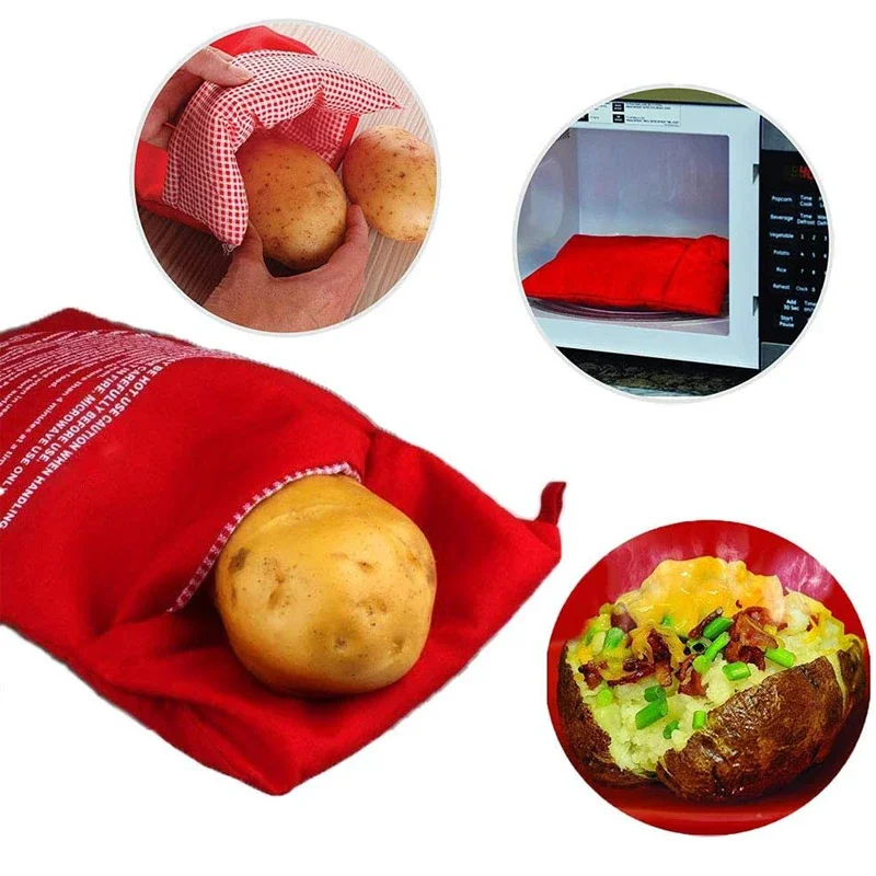 Roter Mikrowellenherd, gebackene Beutel, Kartoffeln, Mais, Süßkartoffel, Heizwerkzeuge, wiederverwendbar, für Mikrowelle, Kartoffeln, Kochbeutel, Küchenutensilien – Detail 10