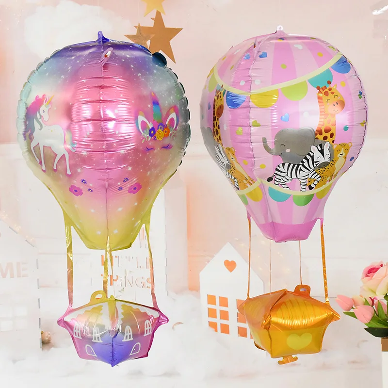 

Cartoon 4D Aluminum Film Animal Hot Air Balloon Unicorn Jungle Animals Helium Balloons Birthday Party Decoration Kids Toy Globos