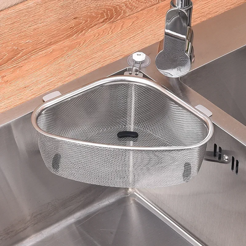 

Kitchen Sink Filter Basket Corner Drain Strainer Basket Water Channel Triangular Storage Multi-Functional Hanging Drains Rack