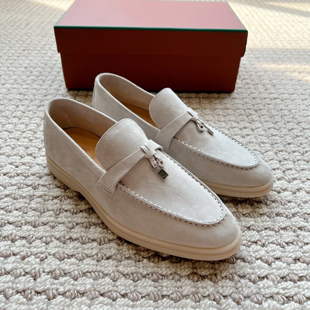 Genuine leather loafers for women's shoes one foot shallow mouth flat sole single shoe soft sole lazy bean shoes for men's shoes